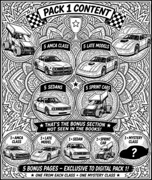 Speedway Collection Pack 1 – Digital Colouring Edition (25 Pages + Bonus Content)